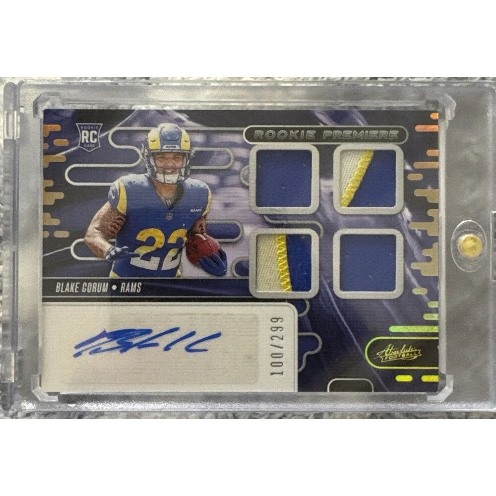 2024 Panini Absolute Blake Corum Auto Rookie Premiere Quad Patch RC 100/299 Rams